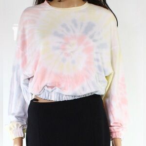 Elodie Tie-Dye Knit Cropped Casual Elastic Hem Sweatshirt Women’s Size M NWT